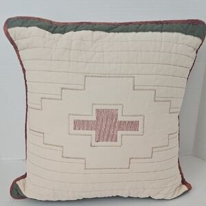 Donna Sharp Southwestern Cream Red Green Embordered Quilted Accent Pillow